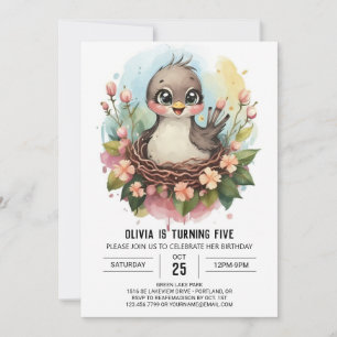 Watercolor Chic Bird Birthday Invitation