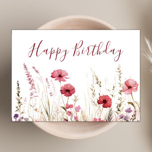 Watercolor Chic Boho Wildflower Happy Birthday Card