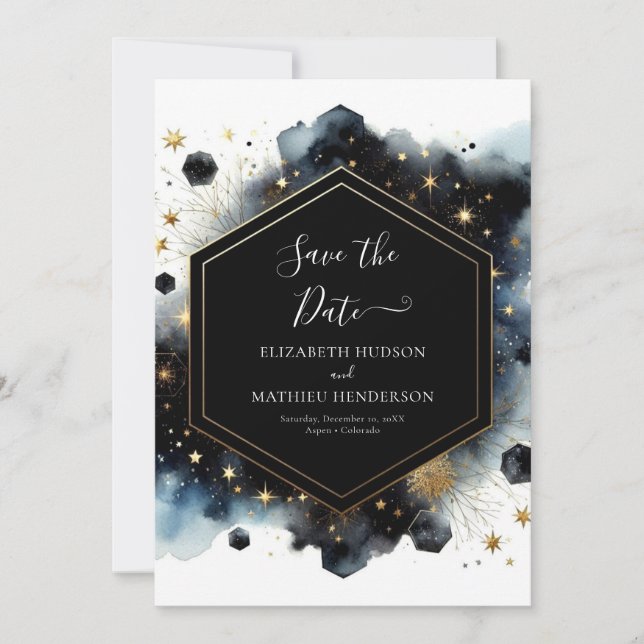Watercolor Chic Celestial Wedding Save The Date (Front)
