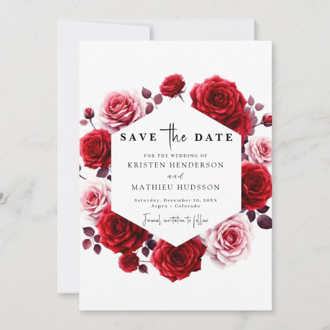 Watercolor Chic Crimson Red Wedding Save The Date (Front)