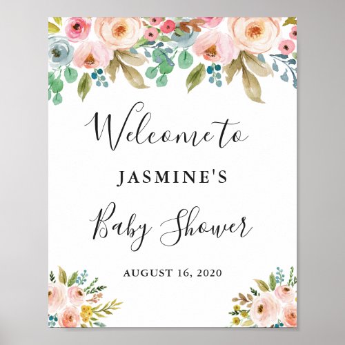Watercolor Chic Floral Baby Shower Welcome Sign