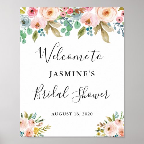 Watercolor Chic Floral Bridal Shower Welcome Sign