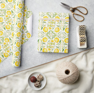Watercolor Chic Green Sage Lemons Amalfi Italy Wrapping Paper