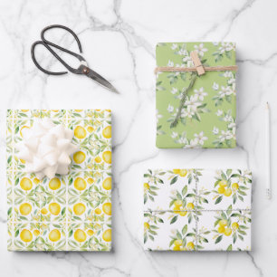 Watercolor Chic Green Sage Lemons Amalfi Italy Wrapping Paper Sheets