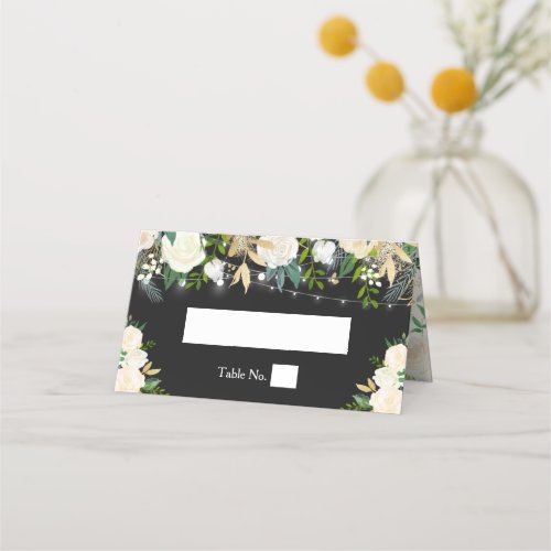Watercolor Chic Ivory Floral String Lights Wedding Place Card