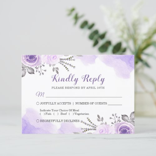 Watercolor Chic Pastel Purple Floral Wedding RSVP