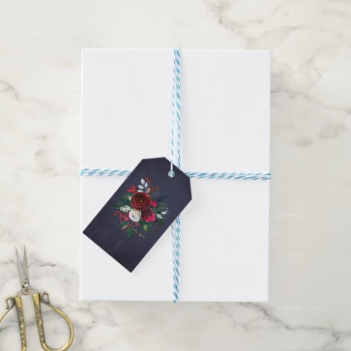 Watercolor Chic Peonies Winter Navy Blue Thank You Gift Tags