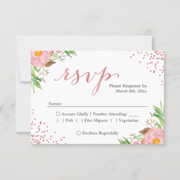 Watercolor Chic Pink Floral Wedding RSVP Response