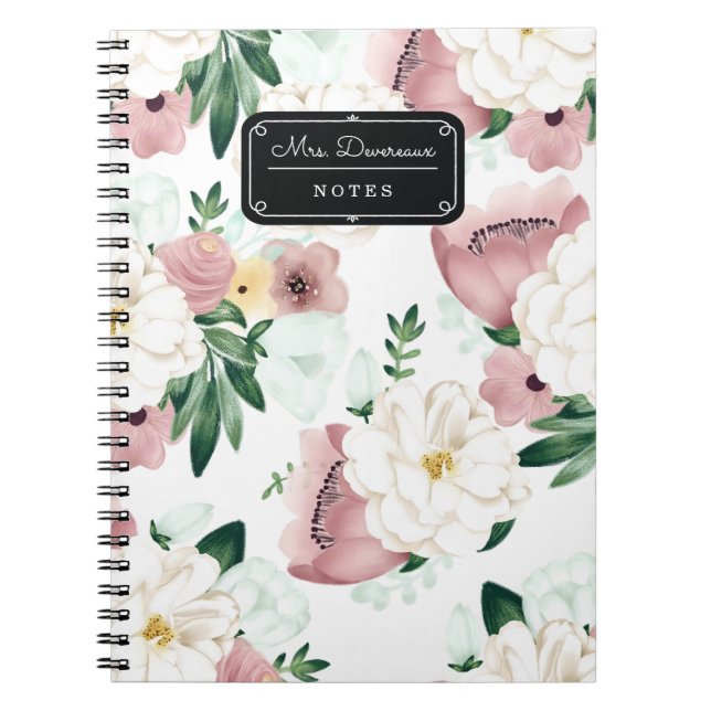 Watercolor Chic Romantic Flowers Personalized Notebook (Front)