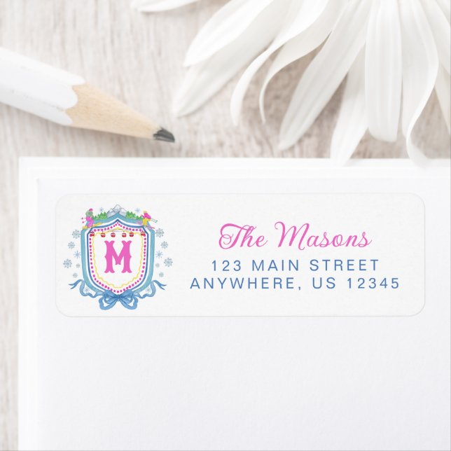 Watercolor Chic Ski Monogram Crest Label (Insitu)