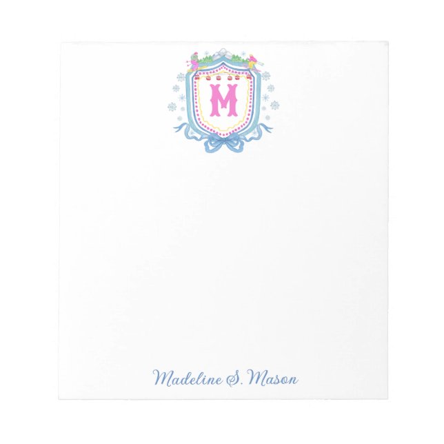 Watercolor Chic Ski Monogram Crest Notepad (Front)