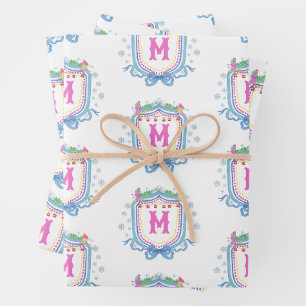 Watercolor Chic Ski Monogram Crest Wrapping Paper Sheets