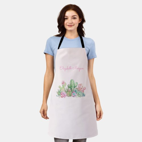 Watercolor Chic Succulents   Apron