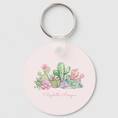 Watercolor Chic Succulents Keychain