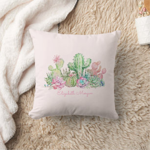Watercolor Chic Succulents Throw Pillow