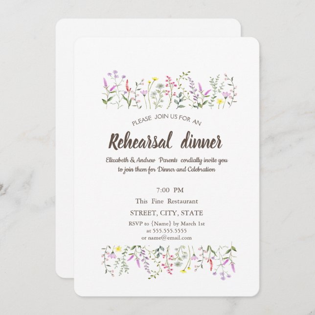 Watercolor Chic Wildflower  Invitation (Front/Back)