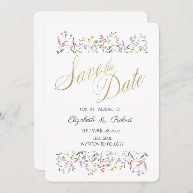 Watercolor Chic Wildflower  Save The Date (Front/Back)