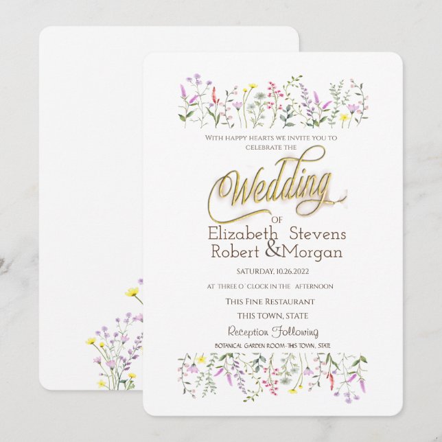 Watercolor Chic Wildflower Wedding  Invitation (Front/Back)