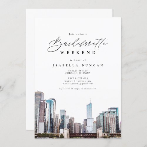 Watercolor Chicago Bachelorette Itinerary and Invitation