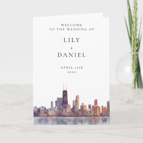 Watercolor Chicago Elegant Wedding Program