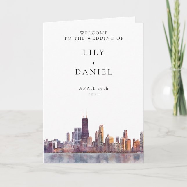 Watercolor Chicago Elegant Wedding Program (Front)