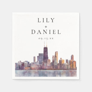 Watercolor Chicago Skyline Destination Wedding Napkins