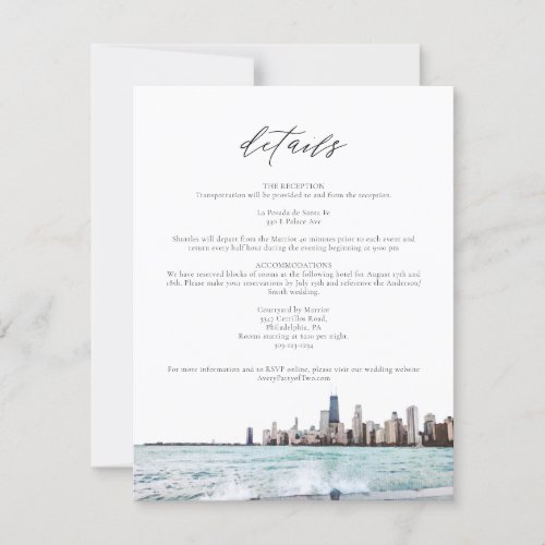 Watercolor Chicago Skyline Wedding Details Card
