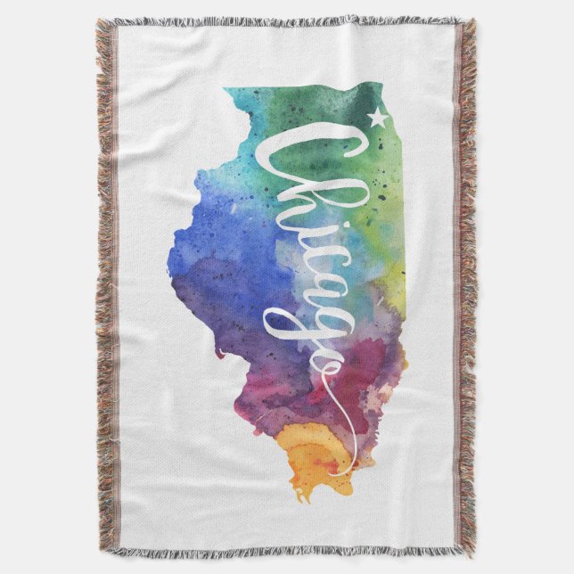 Watercolor Chicago Throw Blanket (Front Vertical)