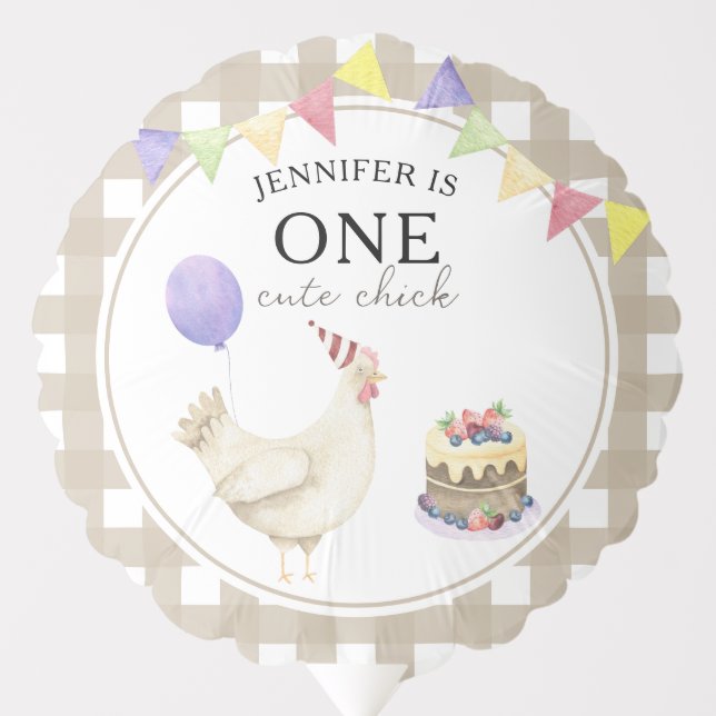 Watercolor Chick 1st birthday Balloon (Front)