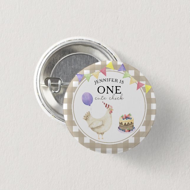 Watercolor Chick 1st birthday Button (Front & Back)
