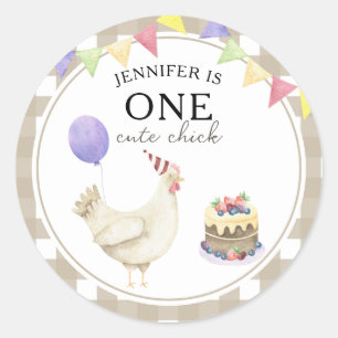 Watercolor Chick 1st birthday Classic Round Sticker