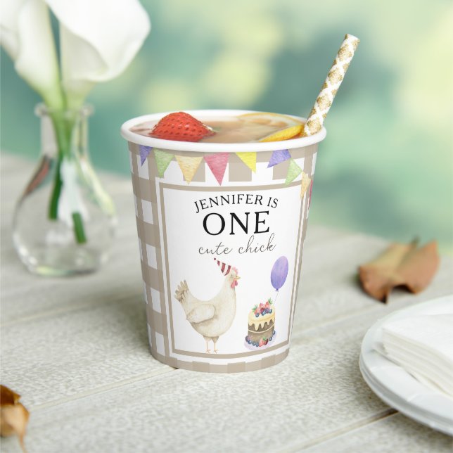 Watercolor Chick 1st birthday Paper Cups (Insitu)