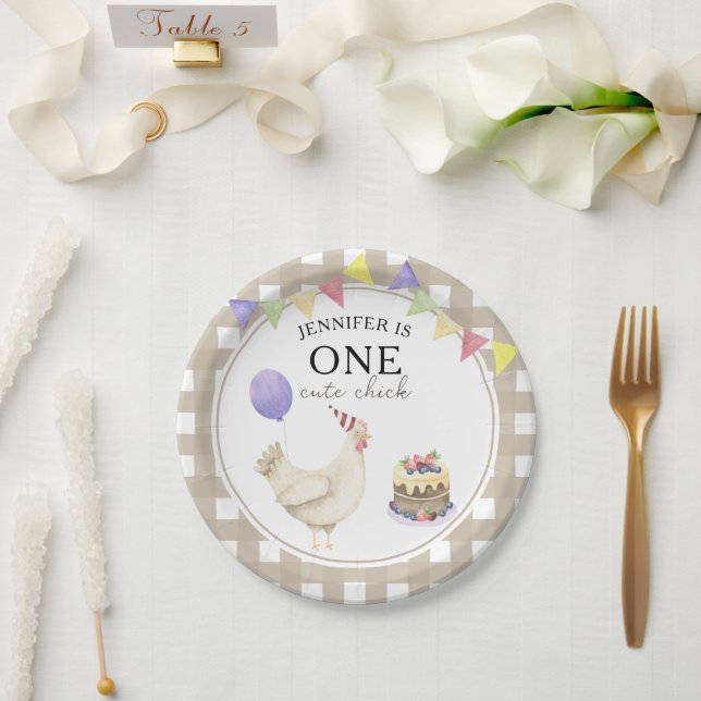 Watercolor Chick 1st birthday Paper Plates (Wedding)