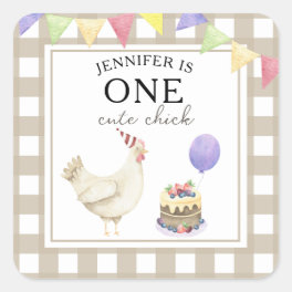 Watercolor Chick 1st birthday Square Sticker