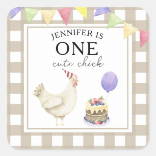 Watercolor Chick 1st birthday Square Sticker