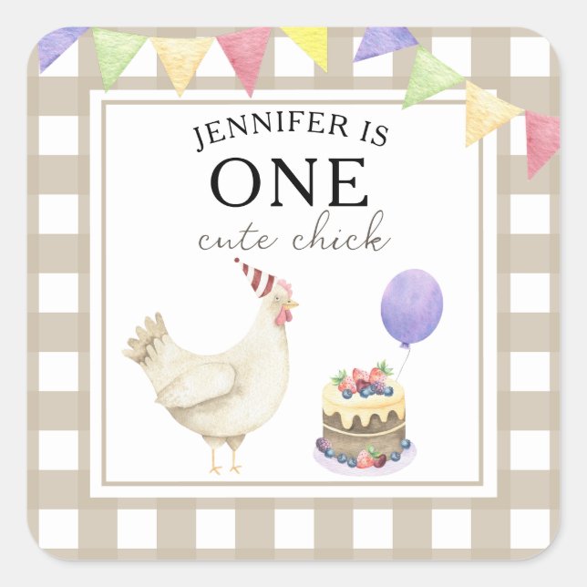 Watercolor Chick 1st birthday Square Sticker (Front)