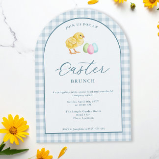 Watercolor Chick And Eggs Blue Easter Brunch Invitation
