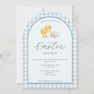 Watercolor Chick And Eggs Blue Easter Brunch Invitation