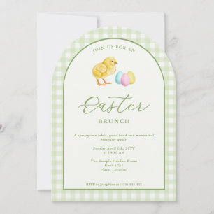Watercolor Chick And Eggs Green Easter Brunch Invitation