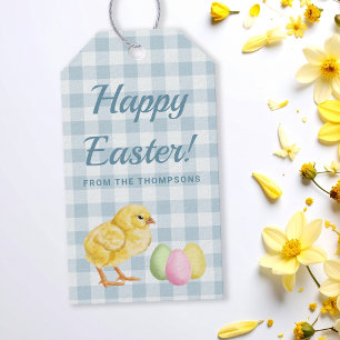 Watercolor Chick And Eggs On Blue Happy Easter Gift Tags