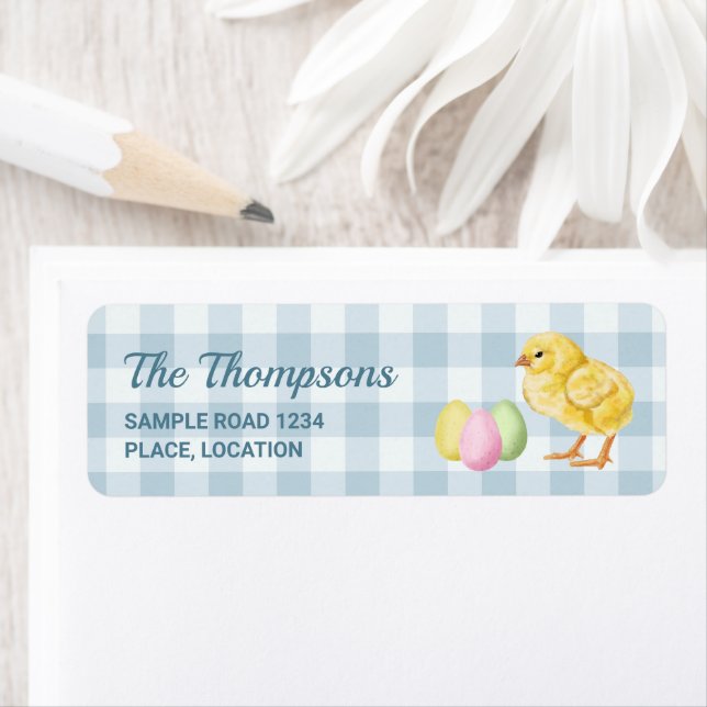 Watercolor Chick And Eggs On Blue With Text Label (Insitu)