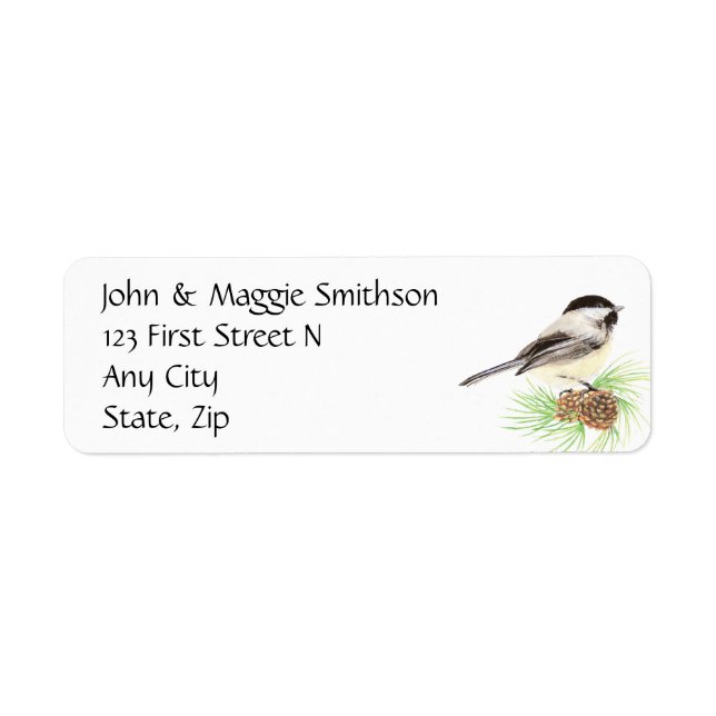 Watercolor Chickadee Address Name Label Customize (Front)