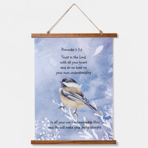 Watercolor Chickadee Bird Bible Scripture Prov 34 Hanging Tapestry