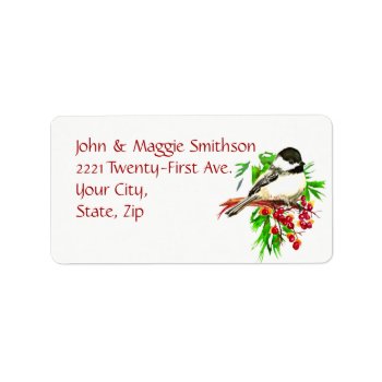Watercolor Chickadee Bird Bittersweet Berries Pine Label by countrymousestudio at Zazzle