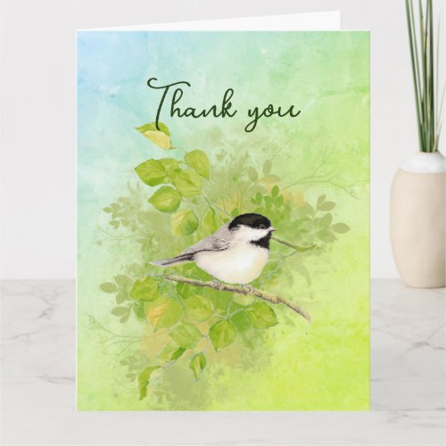 Watercolor Chickadee Bird Nature Art Thanks Card