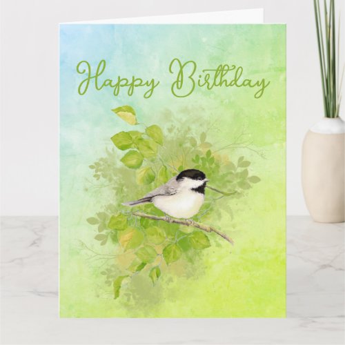 Watercolor Chickadee Bird Nature Birthday Card
