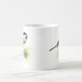 Watercolor Chickadee Bird & Pine Nature art Coffee Mug (Center)