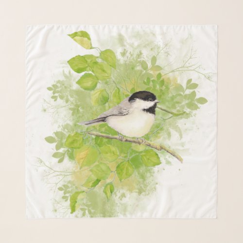 Watercolor Chickadee Bird Poplar Tree Nature Art Scarf