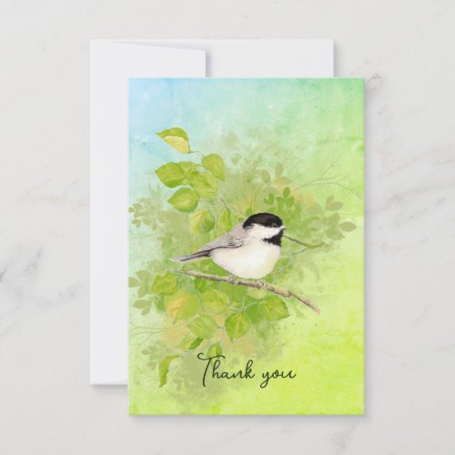 Watercolor Chickadee Bird Wildlife Nature Art  Thank You Card