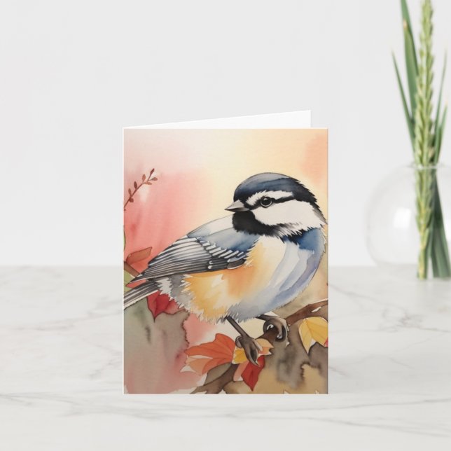 Watercolor Chickadee Folded Thank You Card (Front)